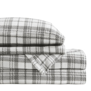 JLA Home True North by Sleep Philosophy - Sheet Micro Fleece Sheet Set — Ultra-Soft, OEKO-TEX Certified, Breathable Warmth, Pill-Resistant Comfort Grey Plaid SHET20-997