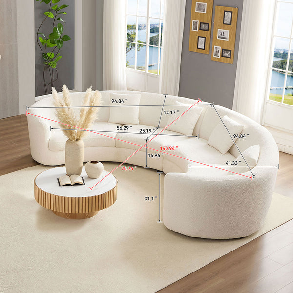 English Elm Classic Curved Tight Back Sofa Bouclé Beige Modular Sectional Couch with 4 Plush Foam Pillows, 95" W3208S00009