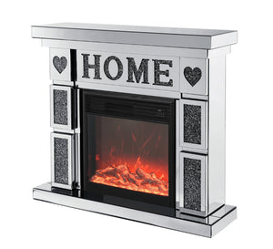 English Elm W 46" Acrylic Diamond Mirror Electric Fireplace Cabinet With 3D Led Flames & Stylish Dual Heat Settings W1005S00004-GIGA