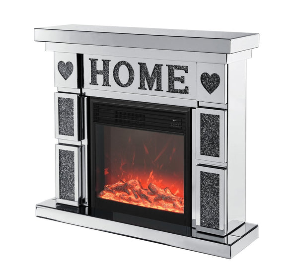 English Elm W 46" Acrylic Diamond Mirror Electric Fireplace Cabinet With 3D Led Flames & Stylish Dual Heat Settings W1005S00004-GIGA