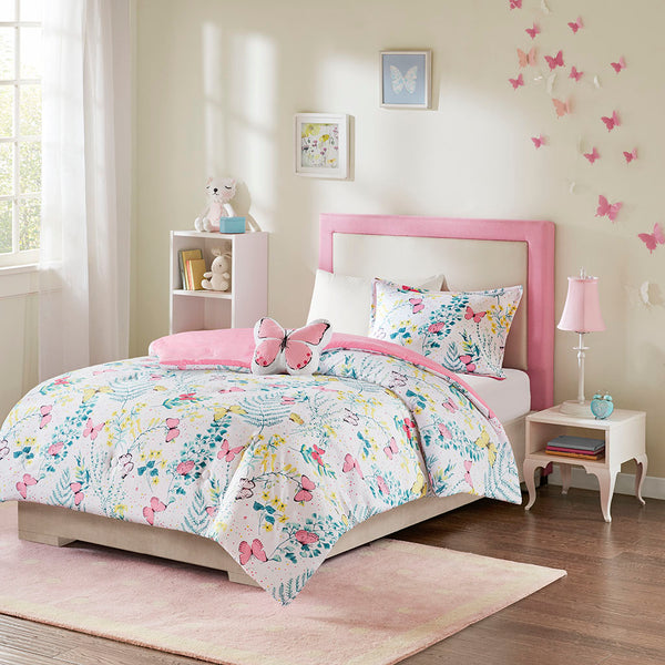 JLA Home Mi Zone Kids - Printed Butterfly Comforter Set with Ultra-Soft Face, Hypoallergenic Fill, Antimicrobial Freshness & Pillow 86 L x 66 W x 1H MZK10-208