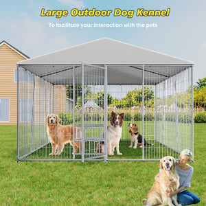 English Elm 10 X 10 Ft Heavy Gauge Steel Outdoor Dog Kennel with Pvc Roof and Feeding Basin W1820S00023