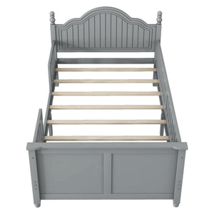 English Elm Twin Solid Wood Twin Platform Bed with Headboard & Footboard, Gray Kids Guardrail, Sturdy 250LB Capacity, 78.7"x42.2"x36" W2593P358752