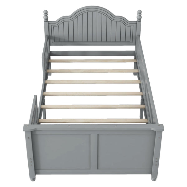 English Elm Twin Solid Wood Twin Platform Bed with Headboard & Footboard, Gray Kids Guardrail, Sturdy 250LB Capacity, 78.7"x42.2"x36" W2593P358752