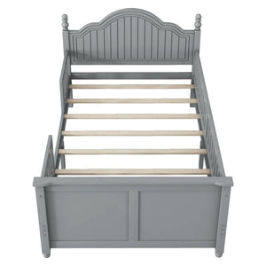 English Elm Twin Low Profile Kids Platform Bed Solid Pine Frame with Guardrails and Storage Grey W2593P411270