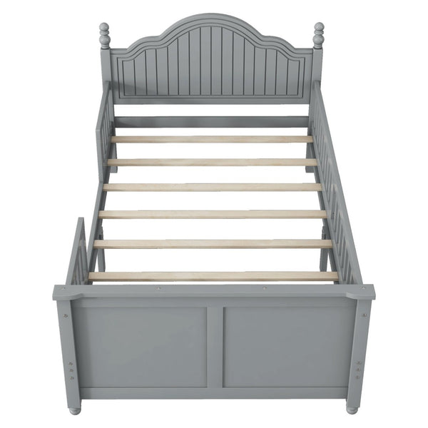 English Elm Twin Low Profile Kids Platform Bed Solid Pine Frame with Guardrails and Storage Grey W2593P411270