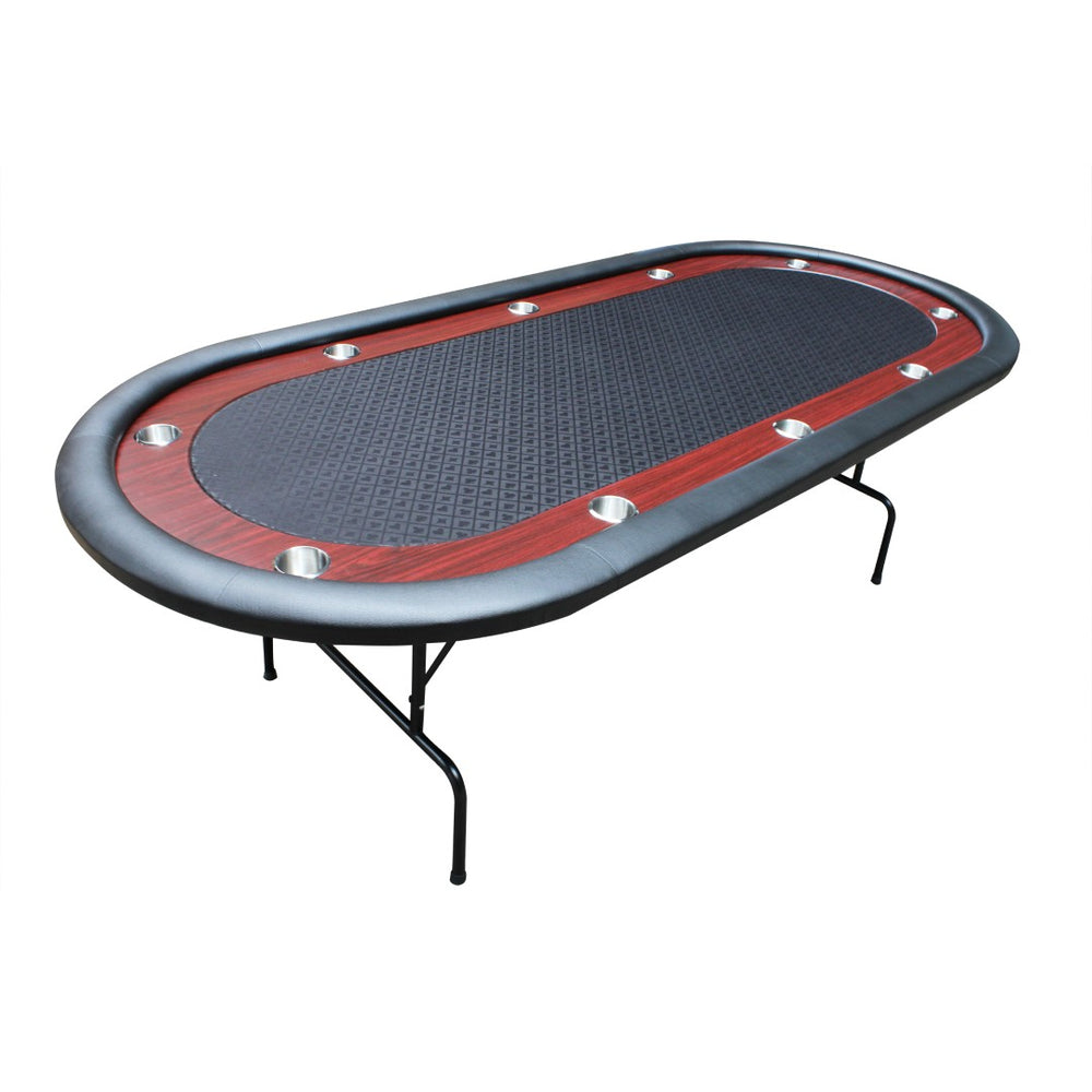 English Elm 96" Oval Poker Table Folding Felt Surface Wood Racetrack Rail Stainless Cup Holders Black W2748S00037