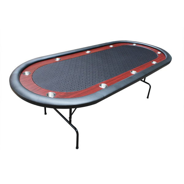 English Elm 96" Oval Poker Table Folding Felt Surface Wood Racetrack Rail Stainless Cup Holders Black W2748S00037