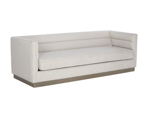 Sunpan Talbot Sofa - Contemporary Elegance in Belfast Oatmeal with Antique Brass Base for Modern Living Spaces