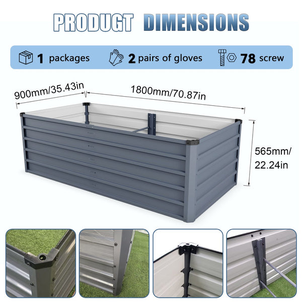 English Elm 6x3x1ft Galvanized Steel Raised Garden Bed Rust Proof Outdoor Planter for Vegetables W3213P464145
