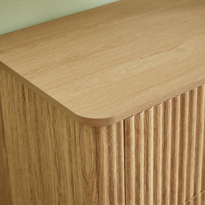 English Elm 3 Drawers Chest - Modern Curved Wave Design Nightstand For Bedroom & Living Room, Oak Finish W1820P337285