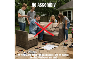 English Elm Fully Assembled Hdpe Wicker U-shaped Outdoor Sectional with Foam Cushions and Glass Table B120S00275
