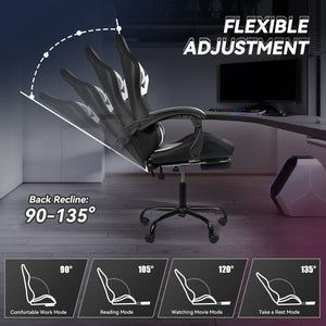 English Elm Gaming Chair Black-White - Ergonomic Design With Custom Rgb Lighting, Synced Armrests & Durable Base T3950P374484