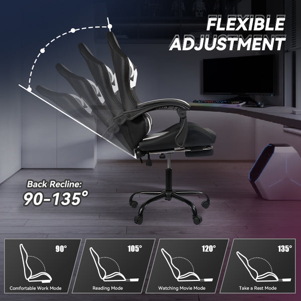 English Elm Gaming Chair Black-White - Ergonomic Design With Custom Rgb Lighting, Synced Armrests & Durable Base T3950P374484