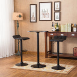 English Elm Belham Black Round Top With Black Leg and Base Metal Bar Table and 2 Swivel Black Bonded Leather Adjustable Bar Stool Bar Sets