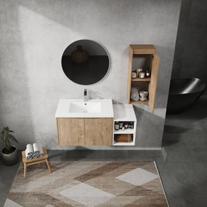 English Elm 42" Wall-Mounted Bathroom Vanity Set With Integrated Sink & Soft-Close Doors For Modern Spaces W999S00234