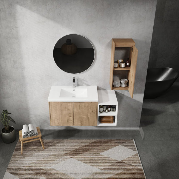 English Elm 42" Wall-Mounted Bathroom Vanity Set With Integrated Sink & Soft-Close Doors For Modern Spaces W999S00234