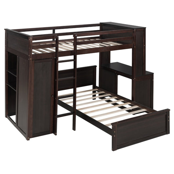 English Elm Twin Loft Bed System with Wardrobe Desk and Shelving for Kids Shared Bedroom Espresso LT000820AAP-1