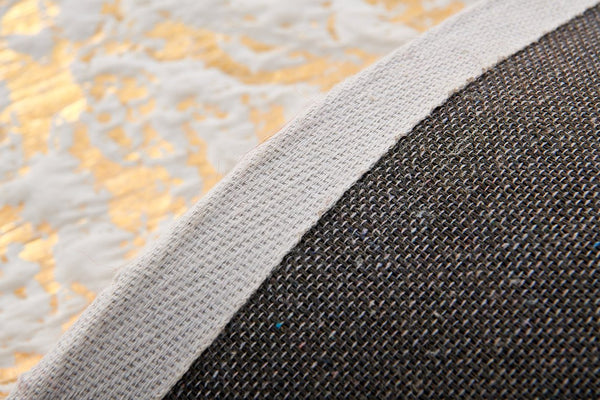 English Elm Luxury Faux Fur Area Rug - Plush White & Gold-Gilded Abstract Design, Machine Washable & Durable B030P233662