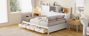 English Elm Full Platform Bed Six Built in Storage Drawers Low Profile Contemporary Frame N708P263524K