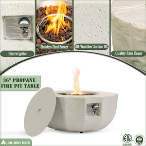 English Elm 36" Round Propane Fire Pit Table 50000 Btu Mgo Stone Finish Outdoor Patio Deck W853P277119