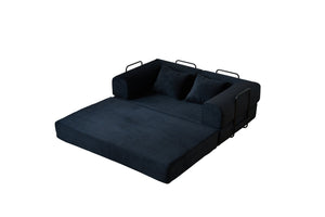 English Elm 59'' Corduroy Floor Sofa Convertible Sleeper with Bolster Pillow for Studio Living Black W3434P449858