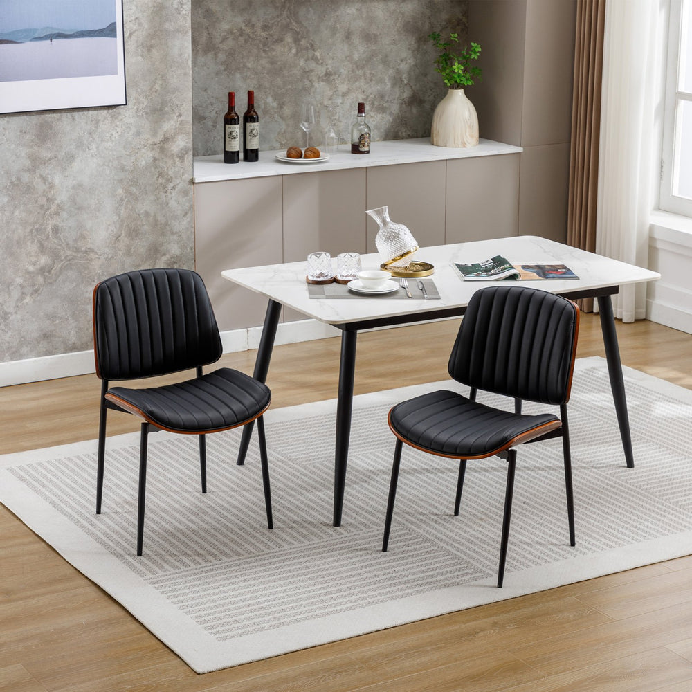 English Elm YIJIAN Mid Century Dining Chairs Set of 2 – Rounded Shell PU Leather Seats, Metal Legs, Adjustable Pads W1622123547