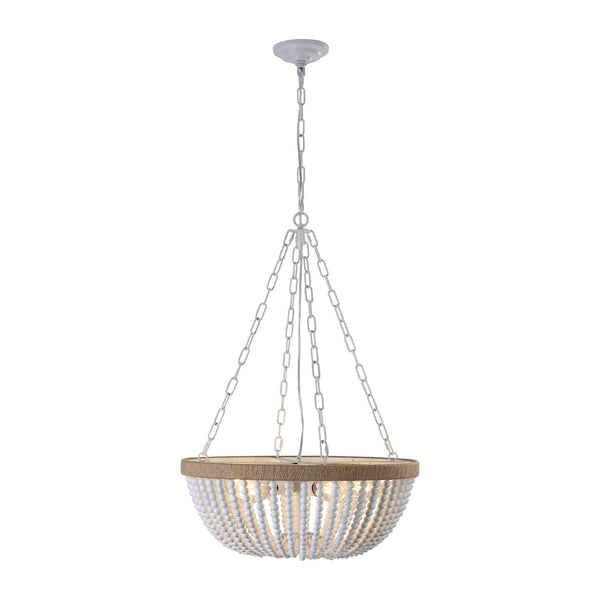 English Elm 22" Bohemian Wood Beaded Pendant Chandelier White+Oak — Soft Ambient Lighting, Durable Iron Craftsmanship W1340P177244