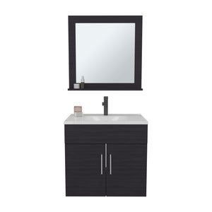 English Elm Bathroom Black Wengue Vanity Sink & Mirror Set with 2 Doors, Open Shelf, Engineered Wood, 24" Wide B097P350325