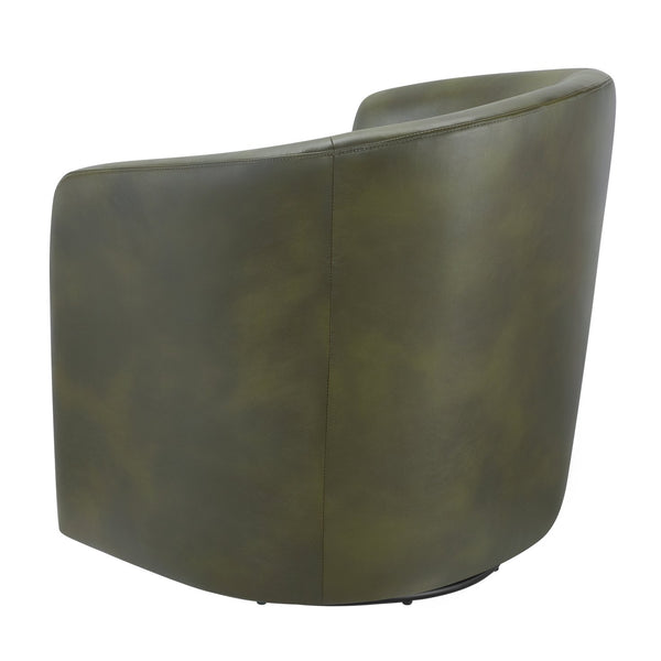 English Elm Ardena Fern Green Faux Leather Swivel Barrel Chair with Pocket Coil Seat, 360° Swivel, Compact Chic B050P322597