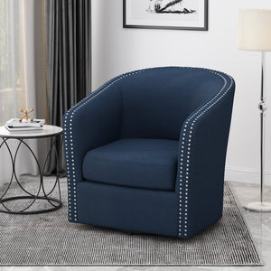 English Elm Christopher Knight Home® - SWIVEL Club Chair in Linen with Double Nailhead Trim, Cozy Tub Design, Iron Legs, No Assembly Required Blue 68404.00BLU