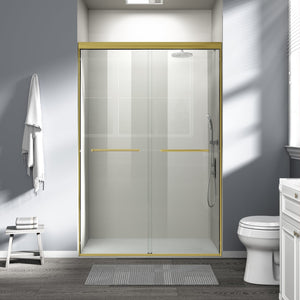 English Elm 44" Semi-frameless Double Sliding Shower Door Brushed Gold Tempered Glass Walk-in W1920P388013