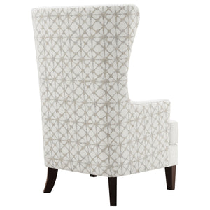 English Elm Lindstrom Tall Latte Wingback Accent Chair with Nailhead Trim, Plush Upholstery & Dark Wood Legs B062P358332