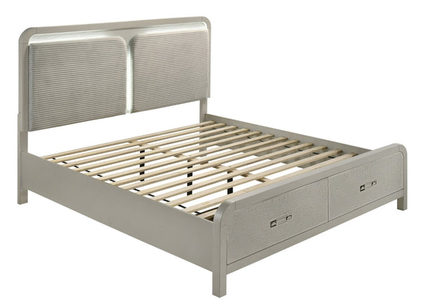 English Elm Aria Queen Bedroom Set with Illuminated Mirror Gloss Finish and Storage Drawers B009S01903