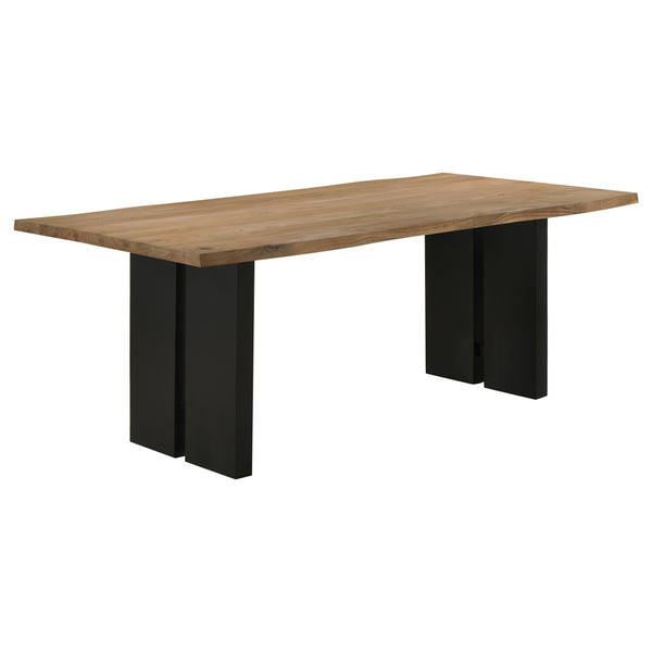 English Elm Montesano Natural Acacia Rectangular Dining Table with Black Panel Base, Sleek Woodgrain Contrast Finish B062P358313