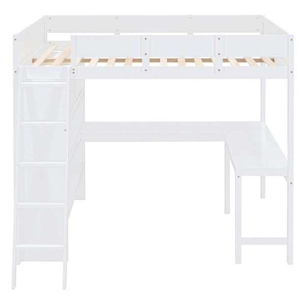English Elm Full Size Loft Bed with Built-in Desk and Shelving for Kids or Teen Bedrooms LT000802AAK