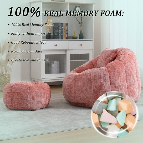 English Elm UNITED Cloud-Luxe Chenille Memory Foam Bean Bag Chair with Ottoman and Pillow for Ultimate Comfort Pink W1568P361686