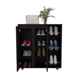 English Elm Gitano Wenge Shoe Cabinet with 2 Doors, 8 Enclosed & 3 Open Side Shelves, Scratch‑Resistant Finish, Compact Design B128P387072