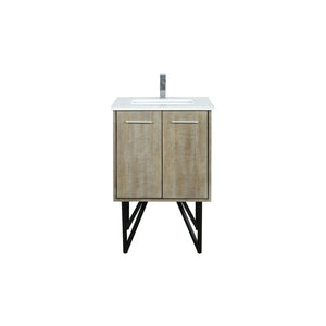 English Elm Rustic Acacia Bath Vanity 24" W With White Quartz Top, Chrome Faucet, Soft-Close Storage Solution B2731P259590-GIGA