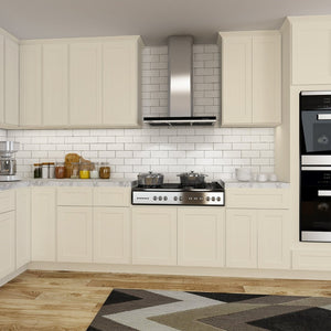 English Elm 27"in Antique White Plywood Kitchen Base Cabinet Soft Close Door Adjustable Shelf T3210P296356