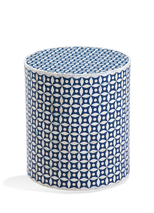 Basset Mirror Attic Round Accent Table - Unique Diamond Pattern With Natural Bone And Blue Resin For Stunning Decor Blue Mdf,Bone,Resin 8860-lr-223