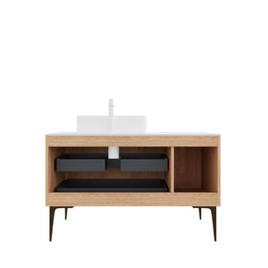 English Elm Dipa 48 Inch Floating Bathroom Vanity Walnut Cabinet Sintered Stone Top Led Sensor W2615S00209