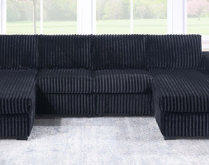 English Elm Black Jumbo Corduroy U-shaped Sectional Sofa Seats Four with Dual Chaise Lounge Black B011S02221
