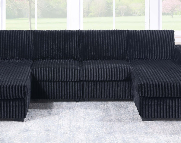 English Elm Black Jumbo Corduroy U-shaped Sectional Sofa Seats Four with Dual Chaise Lounge Black B011S02221