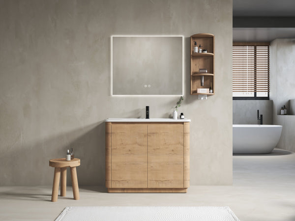 English Elm 40'' Freestanding Bathroom Vanity With Glossy Ceramic Sink, Soft-Close Doors & Ample Storage Rack W999S00405