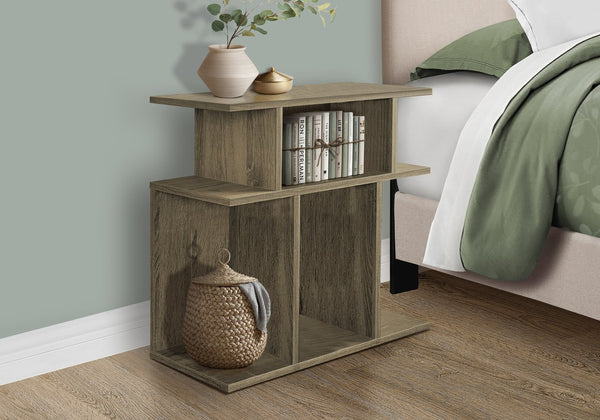 English Elm Accent Three-Tier Accent Table with Six Open Display Shelves for Living Room, Bedroom, Modern Design taupe 28 L x 15 W x 8 H B2710P219052