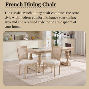 English Elm French Country Dining Chairs Set Of 2 - Upholstered Natural Rattan Back, Vintage Charm For Any Space W3426P324546