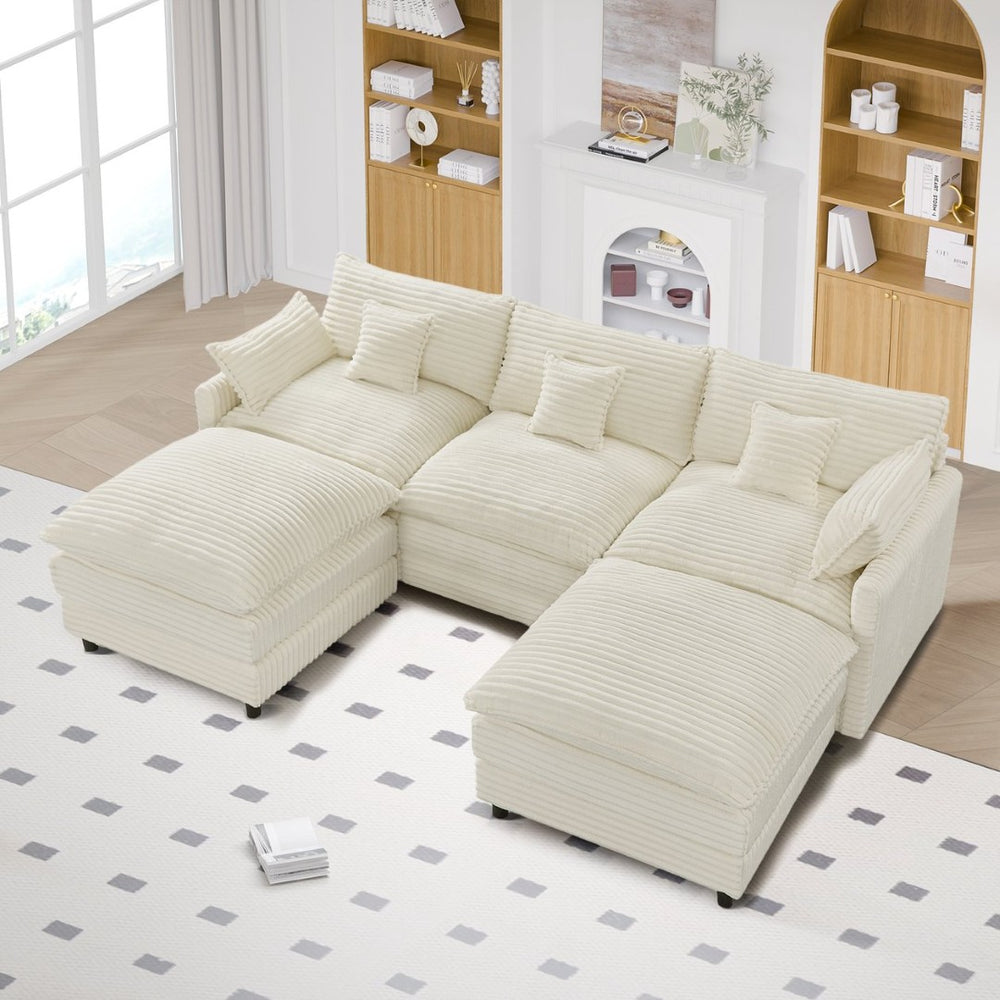 English Elm 148-inch Seven Piece U-shaped Sectional Sofa with Console Usb Port and Foam Cushions W2564S00088