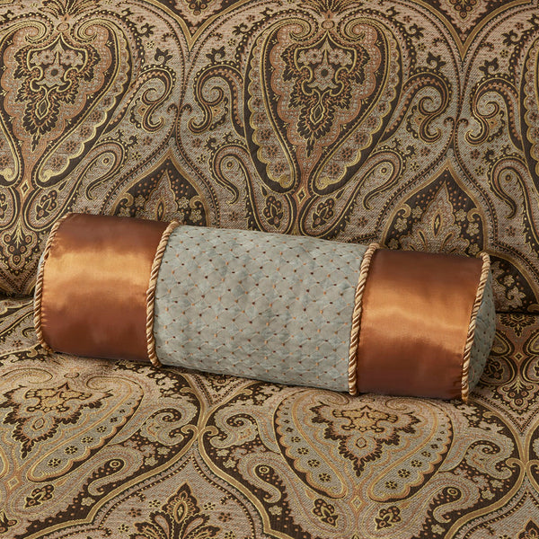 JLA Home Hampton Hill - 10 Piece Jacquard Comforter Set Luxury Medallion Weave in Deep Blue & Brown Oversized Ensemble 110 L x 96 W x 1.5H JLA10-055