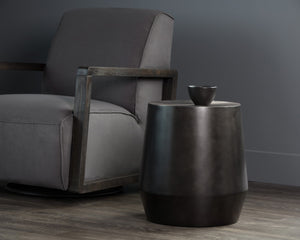 Sunpan Creed End Table - Hand-Hammered Drum Design with Captivating Finish for Stylish Living Spaces Gunmetal